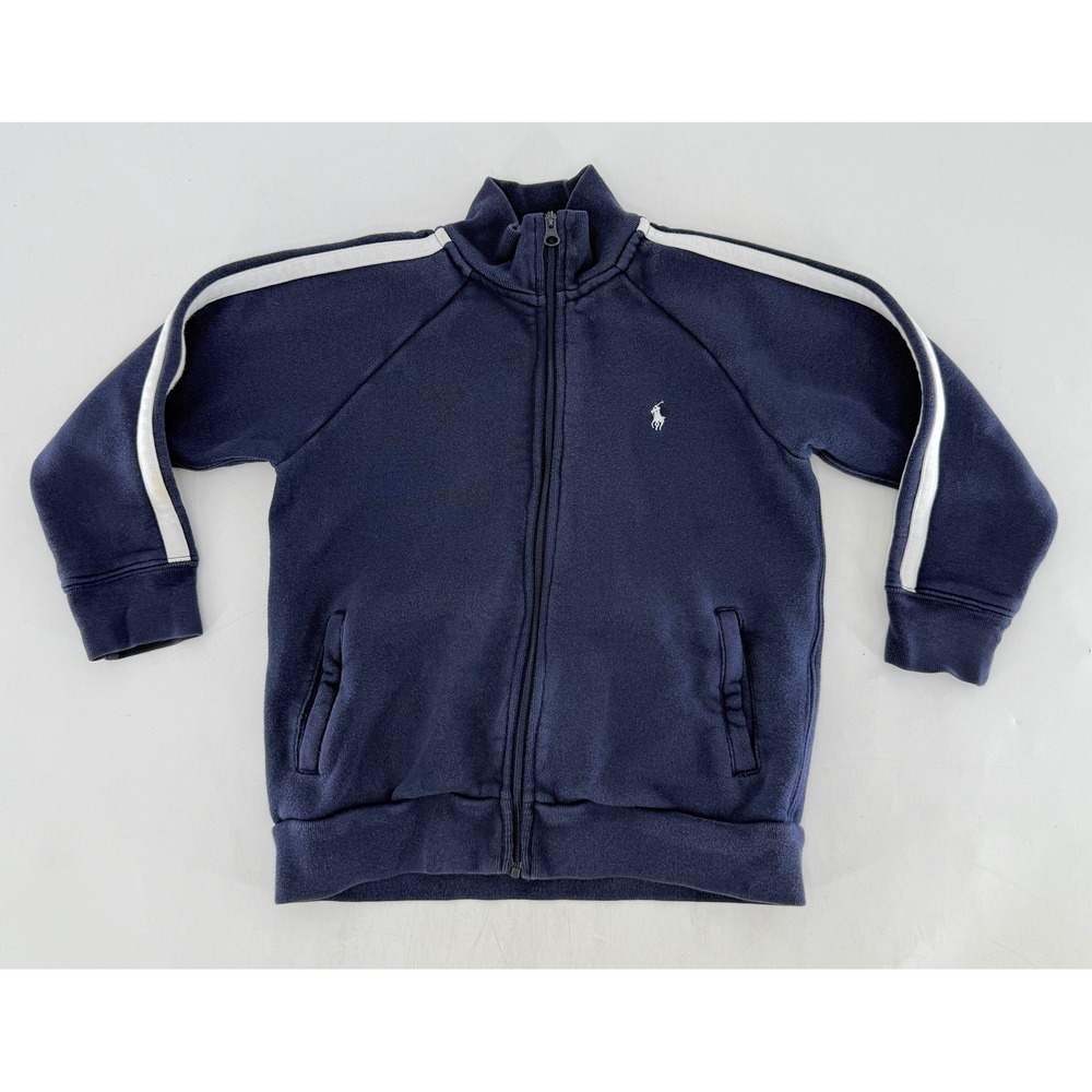 Polo Ralph Lauren Boy's Blue White Striped Full Zip Sweatshirt Jacket‎ Sz 5 FLAW